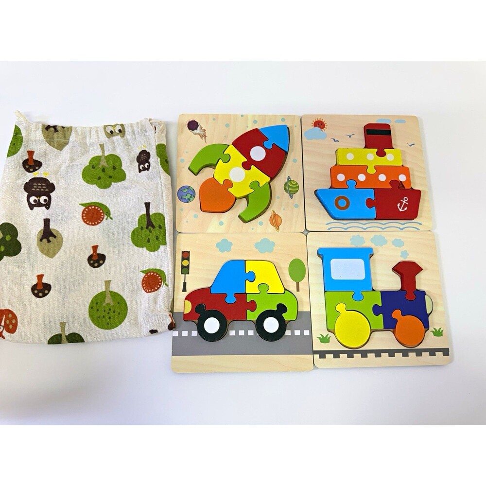 SKYFIELD Kids Wooden Puzzle Set, 4 Puzzles, Interlocking